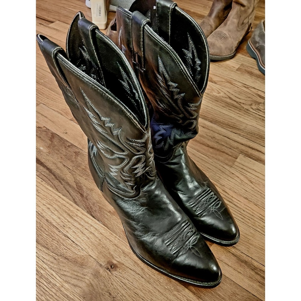 WRANGLER Made in USA Black Leather Cowboy Boots Men's 14 D Style 7810 RARE VTG